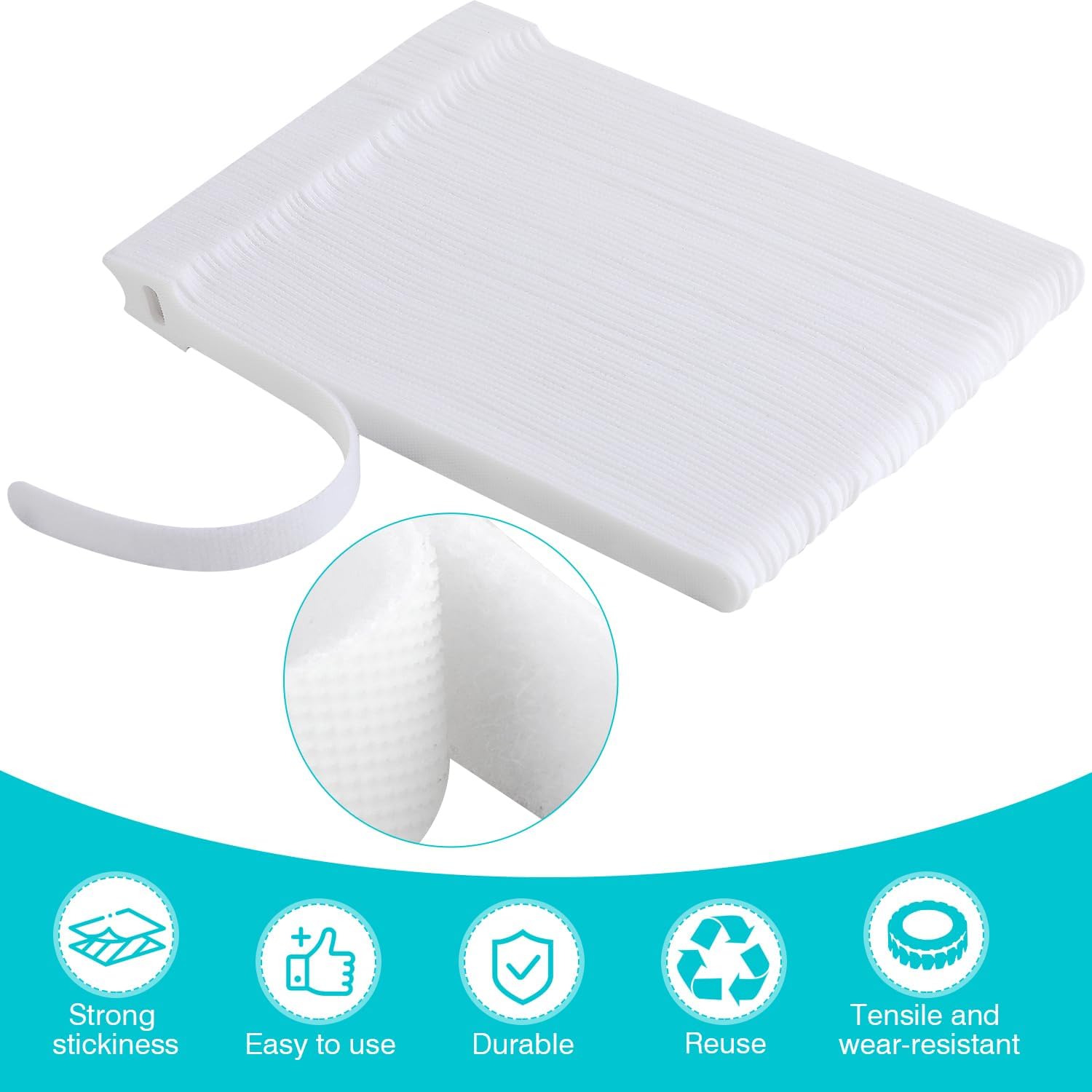 Reusable Cable Ties for Cords White Nylon Cable Straps Pack of 70 Adjustable Computer Cord Organizer for Desk Wire Management, 7 Inch