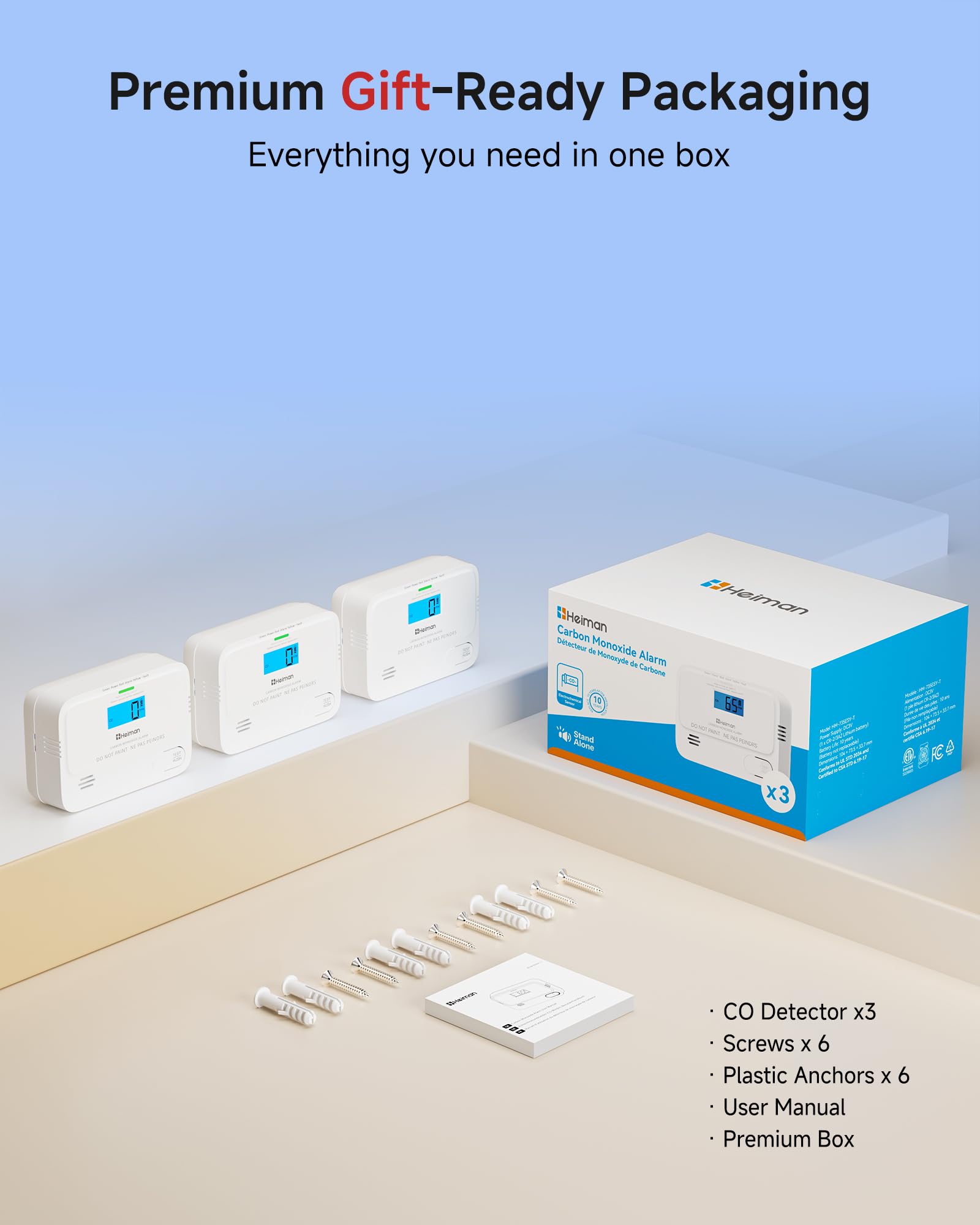 Heiman 3-Pack CO Detectors - Digital Display -9 Heiman 3-Pack CO Detectors - Digital Display -9