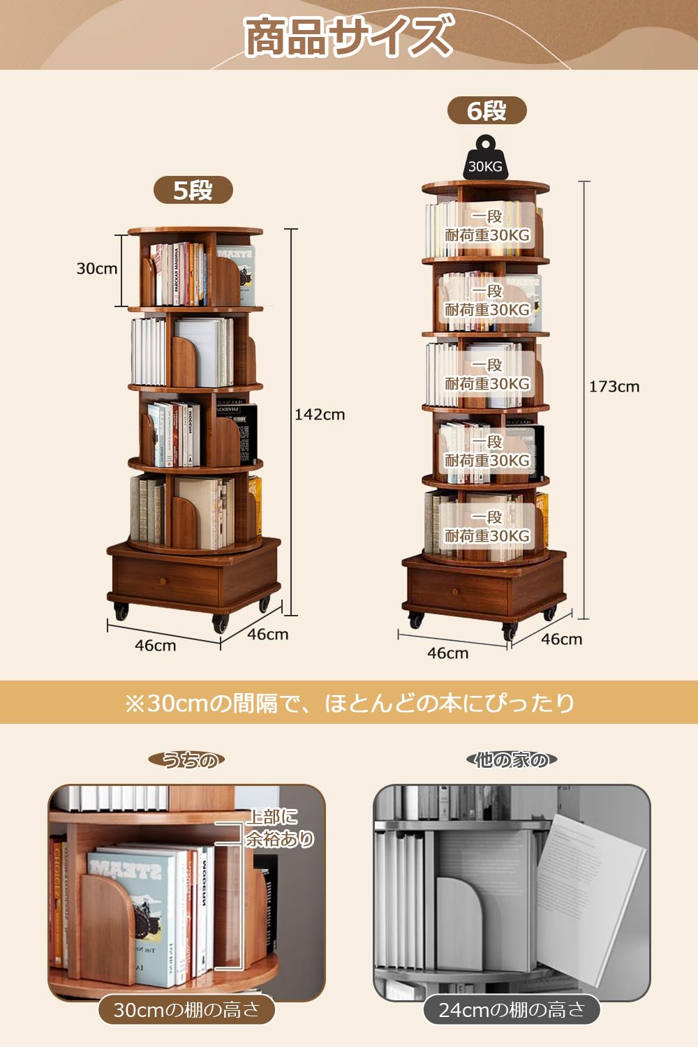Amazon｜TechPeak本棚 回転 大容量 回転式本棚 漫画 雑誌 教科書 収納