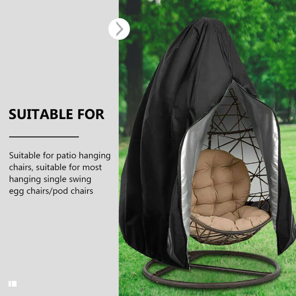 Patio Hanging Egg Chair Cover for Outdoor Furniture, Waterproof Outdoor Single Wicker Egg Swing Chair Cover with Zipper for UV Protect or (Black, 74 x 45 x 45 Inch)