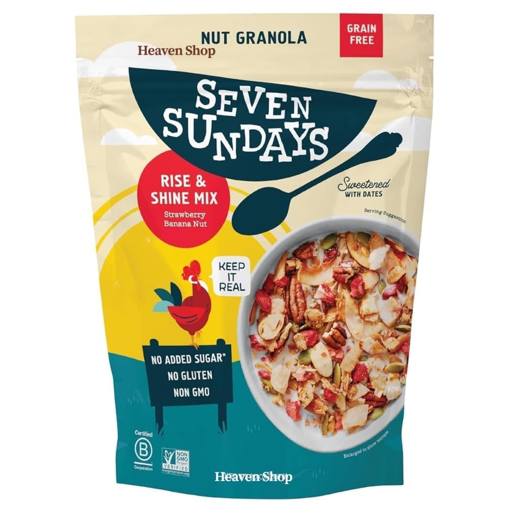 Seven-Sundays Nut Granola, Cereal, Rise & Shine Strawberry Banana Nut,20 Ounce, Grain & Gluten Free, 5g Protein, 5g Net Carbs, and Keto Friendly