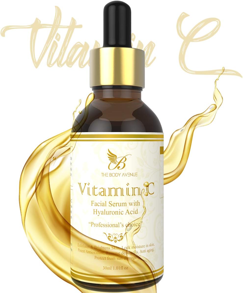 The Body Avenue Vitamin C 20% Serum with Vitamin E and Hyaluronic Acid - Skin Brightening, Anti Aging, Dark Circles, Sun Protection - 30ml