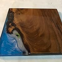 Vista 117 de Mesa de epoxi transparente, mesa de sofá con forma cuadrada, mesa auxiliar de resina de madera, mesa de centro de madera con borde natural para sala