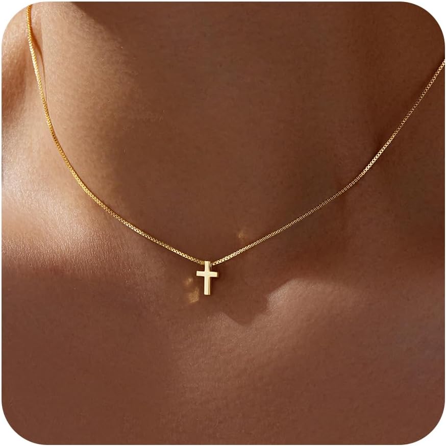 Cross Necklace for Women Girls, Dainty 14K Gold Silver Plated Cross Choker Pendant Jewelry Non Tarnish Waterproof Trendy Cute Simple Small Necklace Easter Christian Baptism Religious Faith Jewelry Gifts