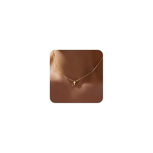 Christmas Stocking Stuffers Cross Necklace for Women Girls, Dainty Cute 14K Gold Silver Plated Cross Pendant Jewelry Non Tarnish Waterproof Simple Small Necklace Christian Baptism Religious Faith Gifts