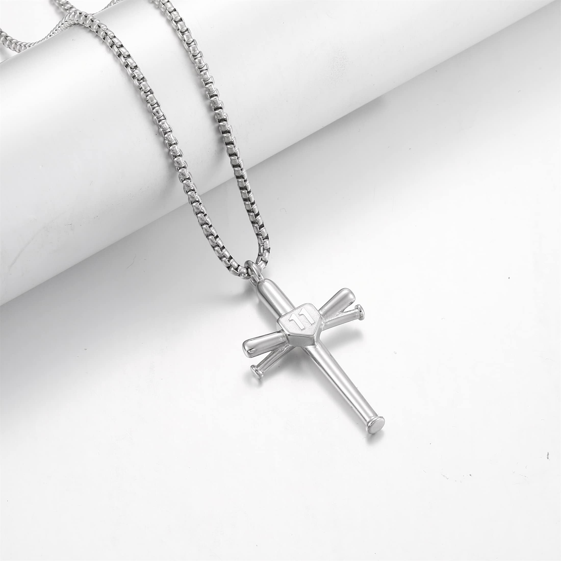 RWQIAN Collana da uomo con ciondolo a forma di croce con croce in acciaio inox, per uomo/donna, con ciondolo a forma di mazza da baseball, idea regalo per fan del baseball