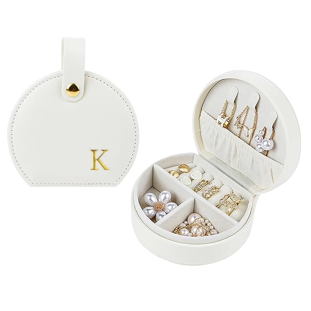 Travel Jewelry Case Personalized Jewelry Box Elegant Half-Moon Design with Personalized Golden Initial Case Personalized Gifts for Women