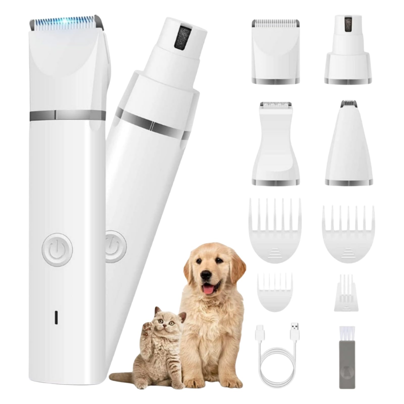 dr pfoten MultiTrim Pro - Die stressfreie 4-in-1 Hundeschermaschine Leise Schermaschine für Hunde und Katzen, IPX7 Wasserdicht Profi Trimmer mit 4 Trimmerköpfen, Pfotentrimmer