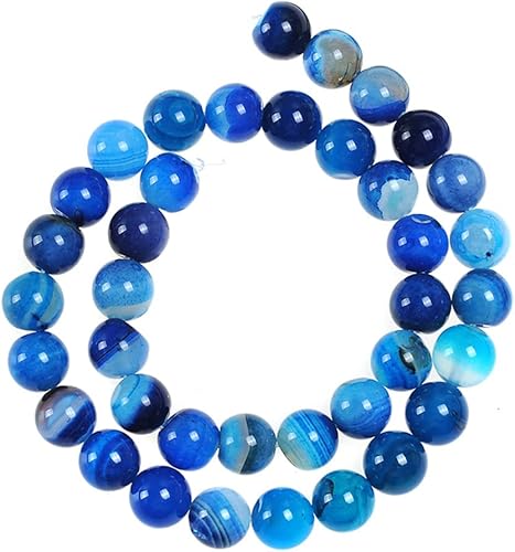 Miniatura 7 de 47 cuentas de cristal natural de 0.315 pulgadas (0.315 in) con rayas azules y ágatas, piedras preciosas redondas sueltas de energía curativa para