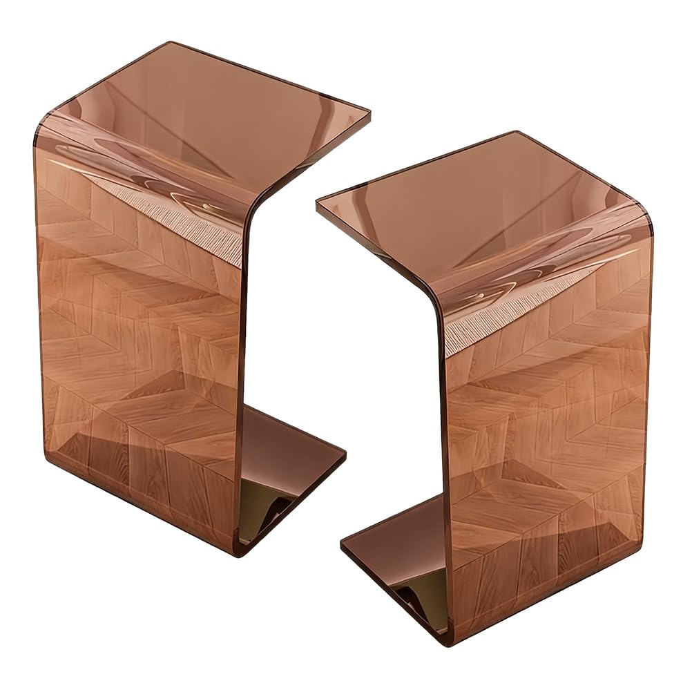 SXZenSpace Acrylic Side Table, U-Shape Clear Coffee Industrial End Table Tablesmall Sofa Modern Style Multipurpose Side, for Living Room Office Or Bedroom Nightstand,Brown,L