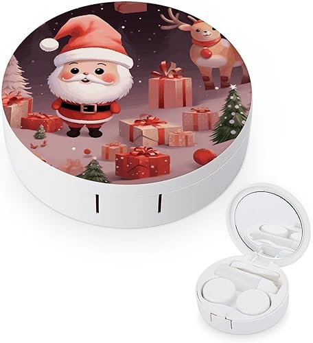 Estuche para lentes de contacto, estuche de viaje con diseño de vacaciones de Navidad, caja de contacto con solución de espejo, aplicador de