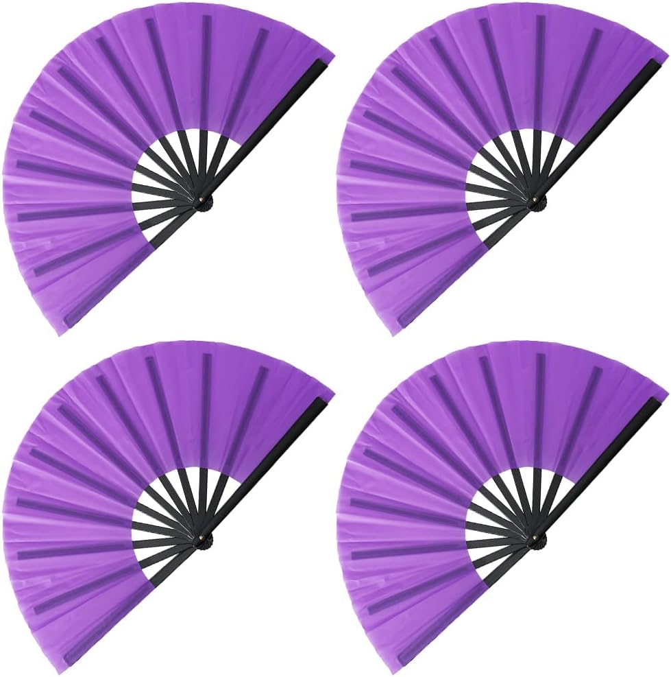 Gionforsy 4pcs Clap Fan Fabric Large Folding Movie Festival Party Decorative Chinese Tai Chi Fan Set (Purple)
