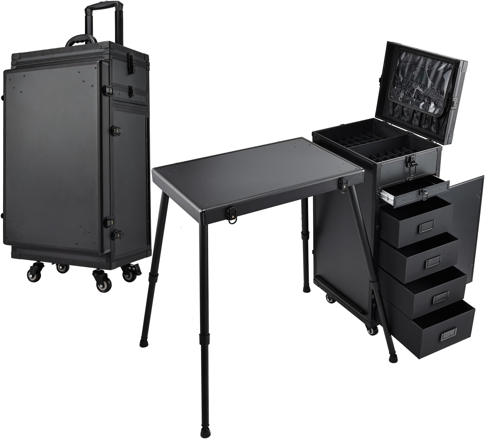 Professional Manicure Table Mobile Makeup Station Nail Desk Makeup Rolling Case Salon Nail Technician Beauty Tech Station with 5 Drawers Beauty Trolley Cosmetic organiser Box with Locks, Black, Black