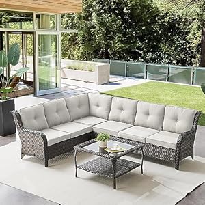 Outdoor Furniture Sectional Sofa L Shaped Couch - Patio Wicker Set with Coffee Table, 3 Piece Rattan Patio Conversation Sets with Beige Cushion for Deck Backyard Sunroom Outdoor Furniture Sectional Sofa L Shaped Couch Patio Wicker Set with Coffee Table 3 Piece Rattan Patio Conversation Sets with Beige Cushion for Deck Backyard Sunroom