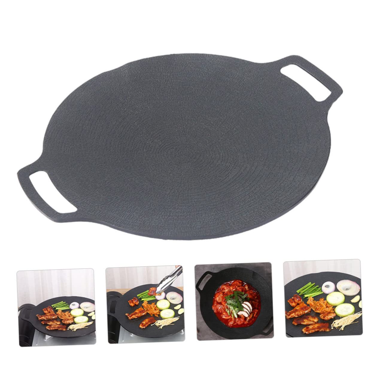 Garneck Piastra Grill Antiaderente da Barbecue, Vassoio Rotondo Nero