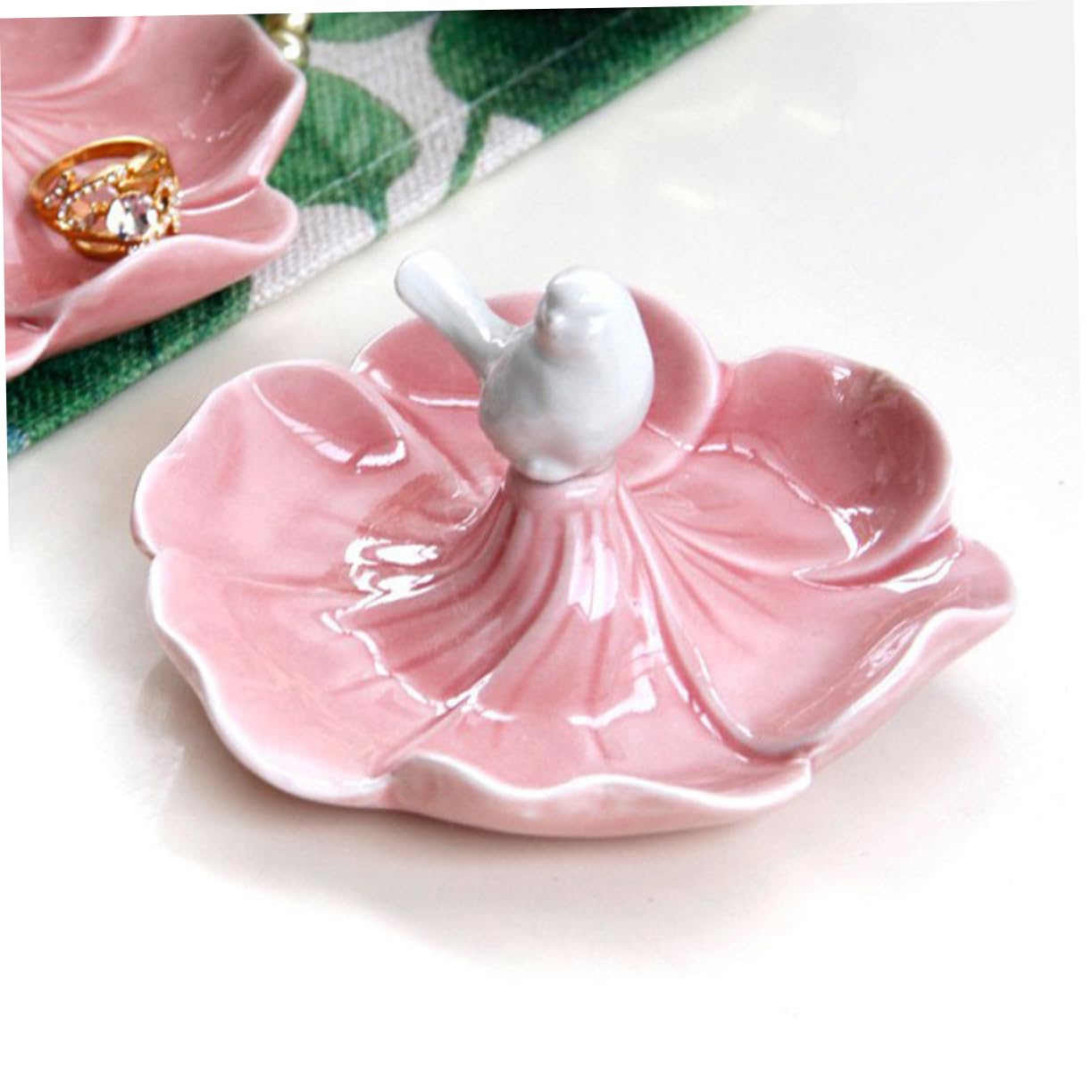LIFKOME 2piezas Plato De Joyería Cerámica Forma De Pájaro Organizador Decorativo De Accesorios Para Anillos y Joyas