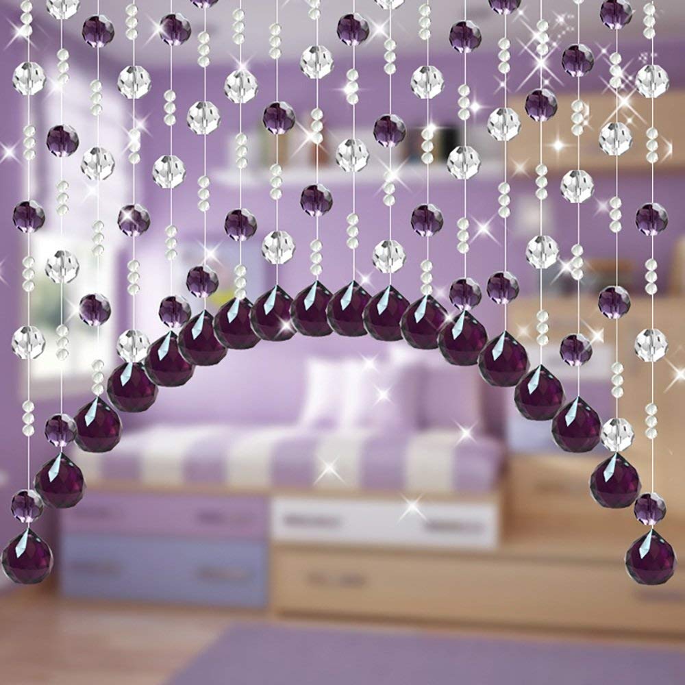 Rideaux Perlés en Verre Violet pour Séparer l'Entrée et le Salon