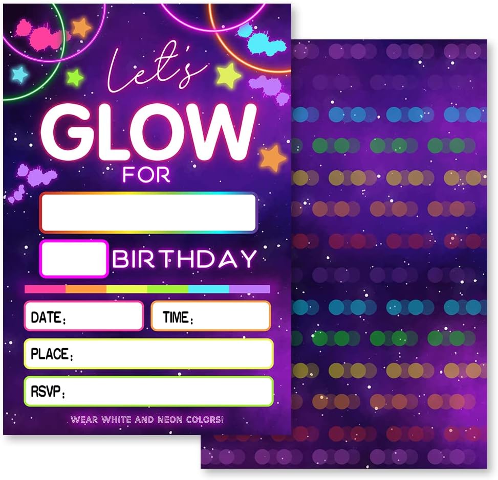 Neon Glow In The Dark Party Invitation, Glow Birthday