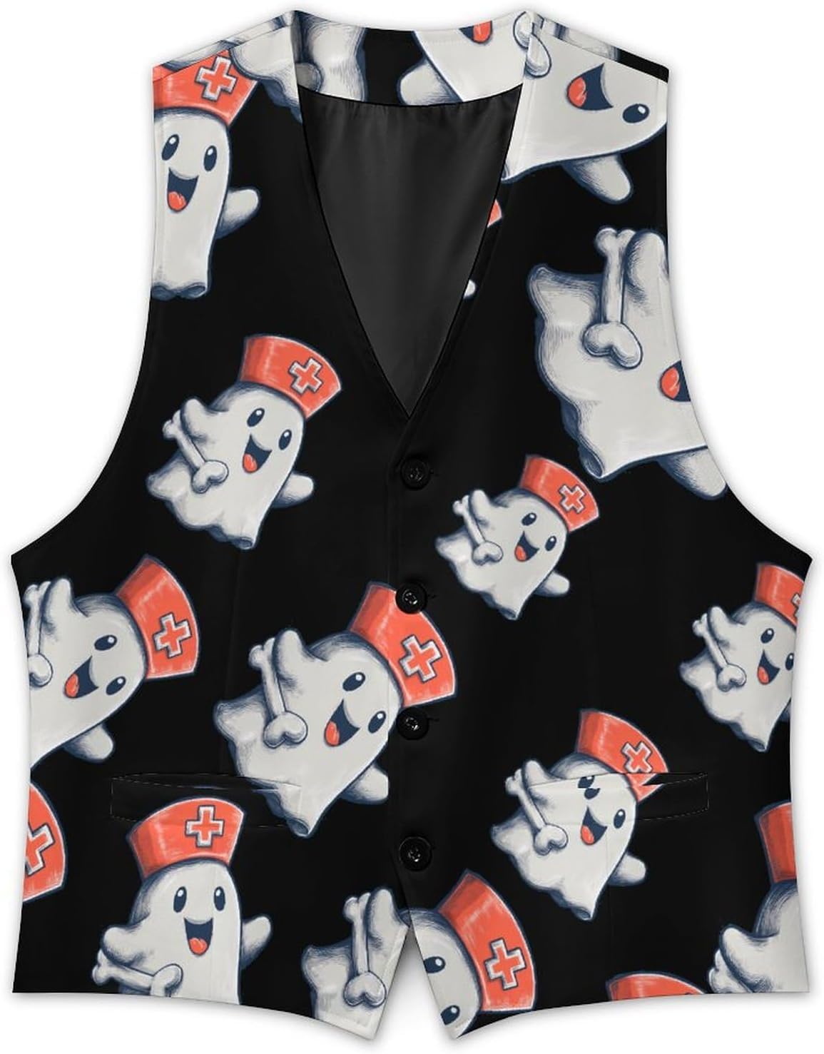 Halloween Funny Ghost Men's Suit Vest Formal Vests Casual Dress Fit Waistcoat Casual Tuxedo for Business
