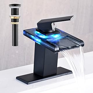 LED Bathroom Sink Faucet, Matte Black Waterfall Single Hole Handle Vanit...