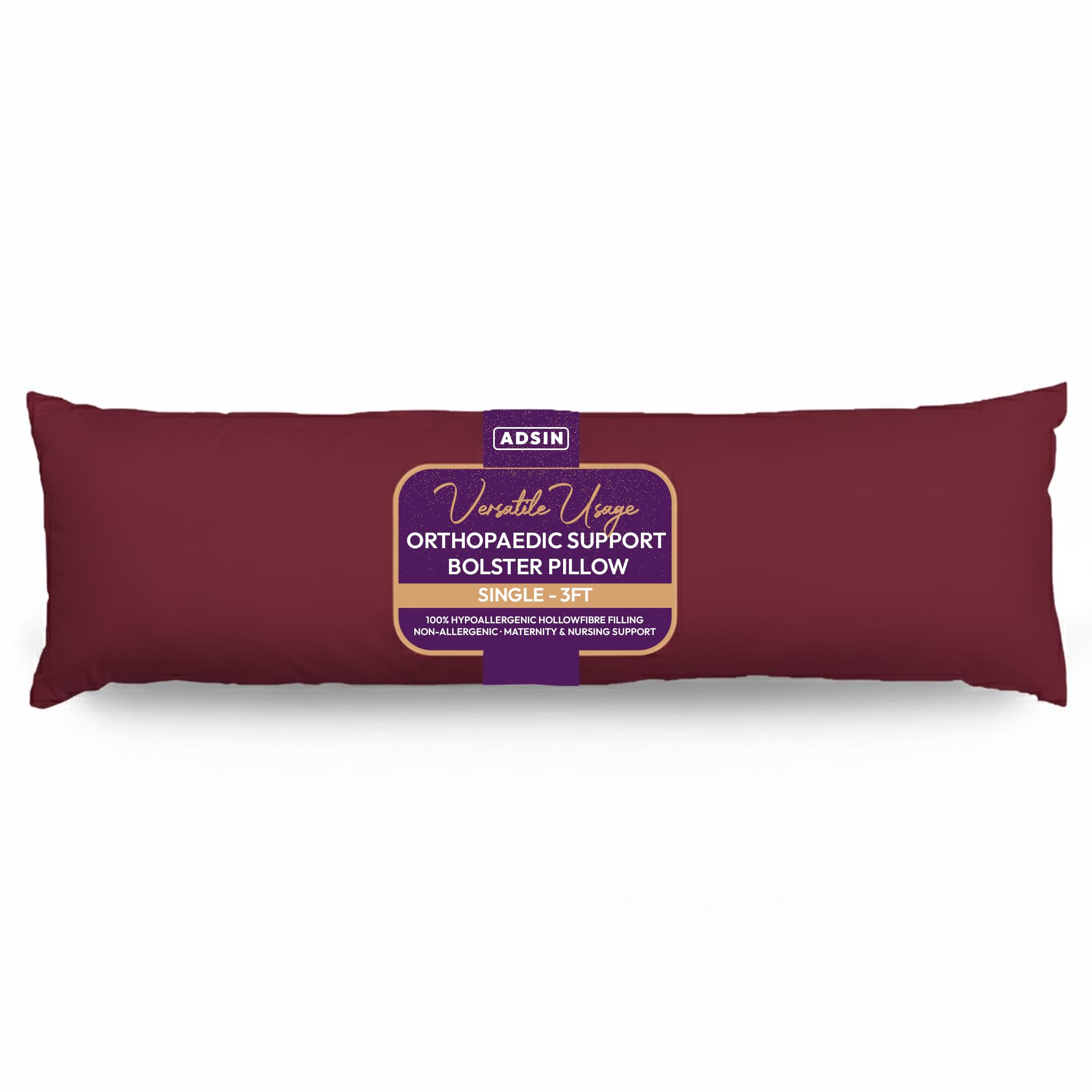 Adsin Maroon Bolster Pillowcases - Pregnancy Maternity Orthopaedic Support Pillowcase (Single 3 Ft)