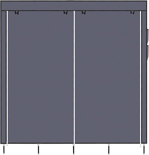 Miniatura 8 de Armario portátil de 67 pulgadas, armario para colgar ropa con 2 varillas colgantes, 12 estantes organizadores de almacenamiento de ropa, armario de