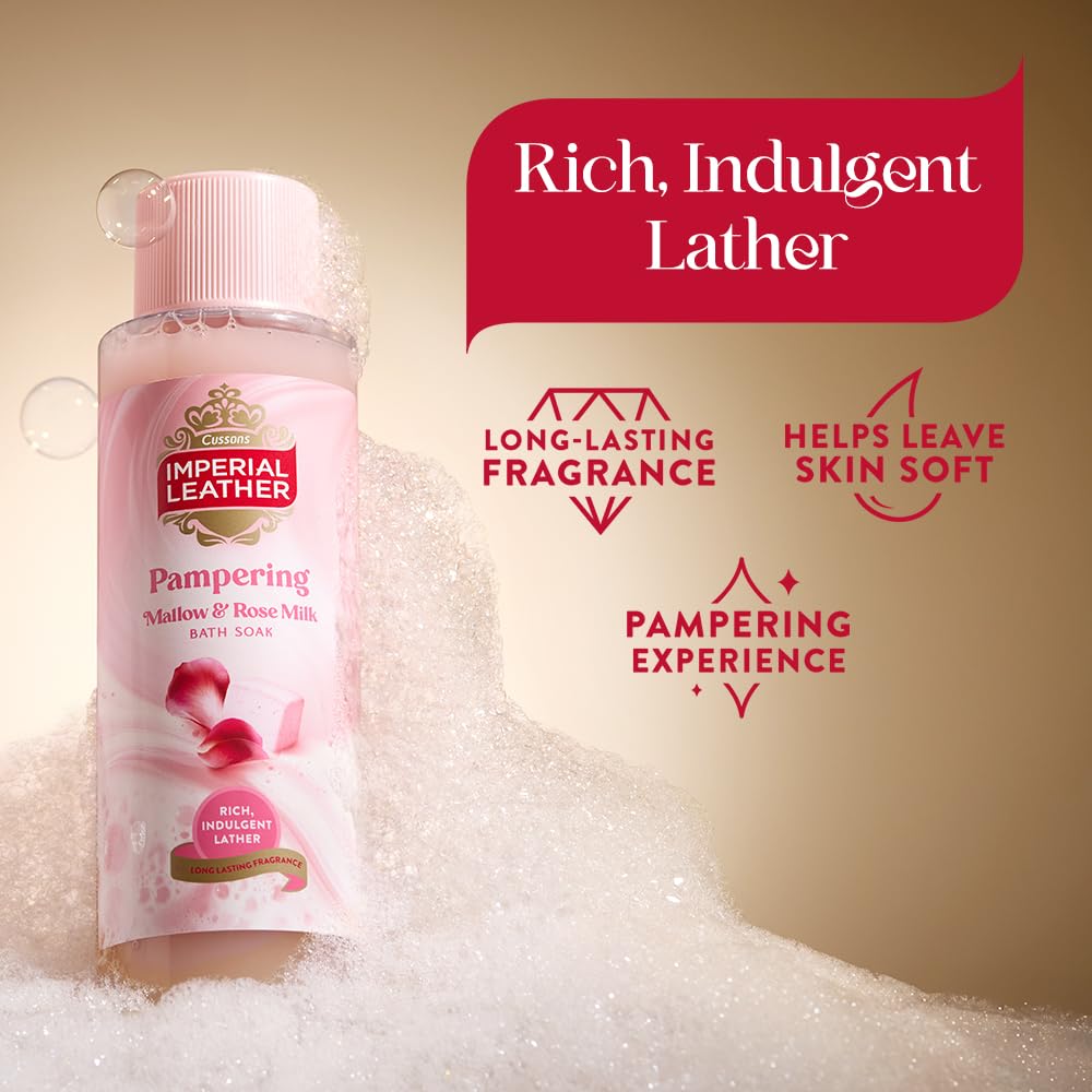Imperial Leather Pampering Bath Soak, Mallow and Rose Milk, Rich and Creamy Bubble Bath, Gentle Skin Care, Bulk Buy, Pack of 4 x 500 ml — view 3