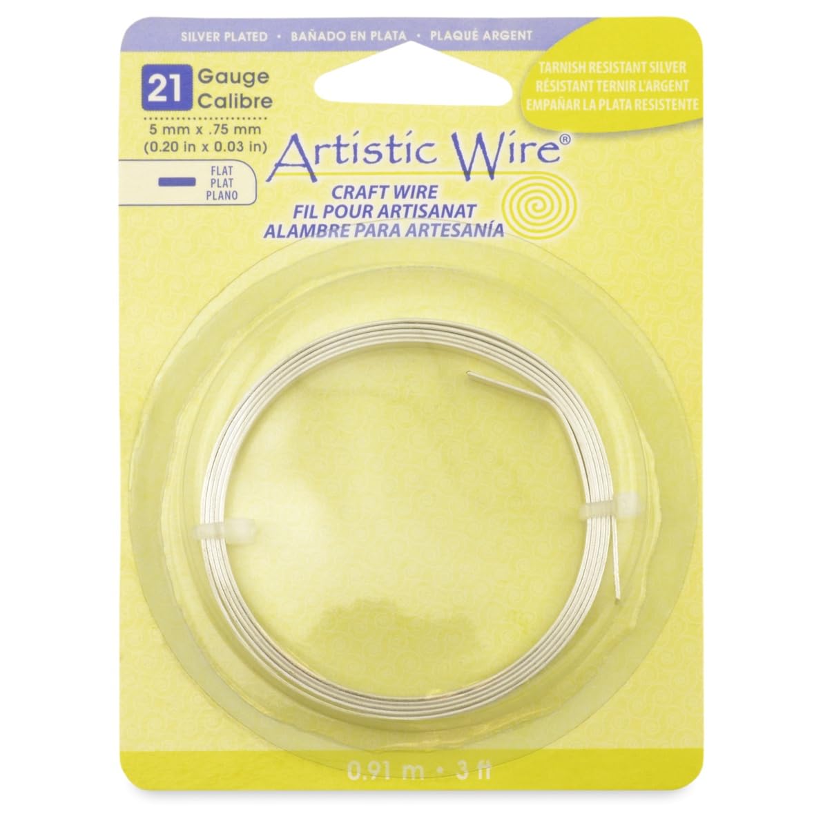 Artistic Wire, 21 Gauge, Flat, 5 mm x .75 mm / 0.20 in x 0.03 in, Tarnish Resistant Silver, 3 ft / .91 m, AWB-21F5-S10-03