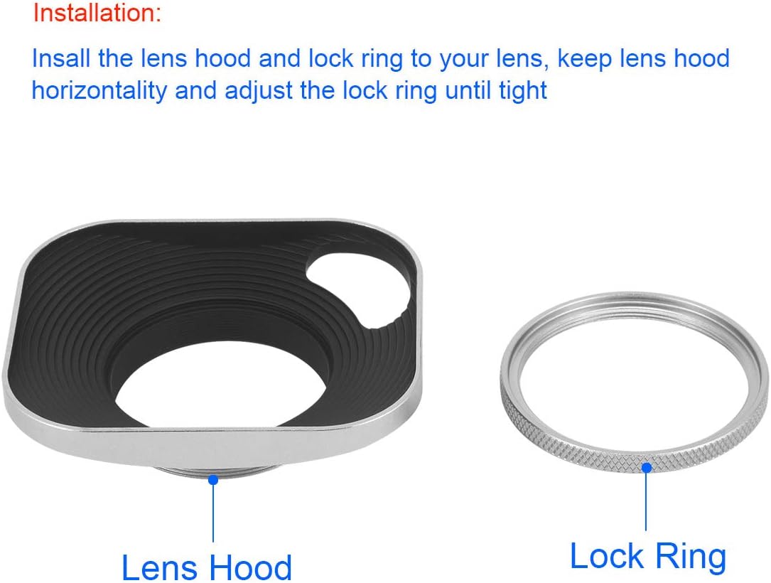 Haoge LH-W39P 39mm Square Metal Screw-in Lens Hood Hollow Out Designed with Cap for Leica Rangefinder Camera with 39mm E39 Filter Thread Lens Silver