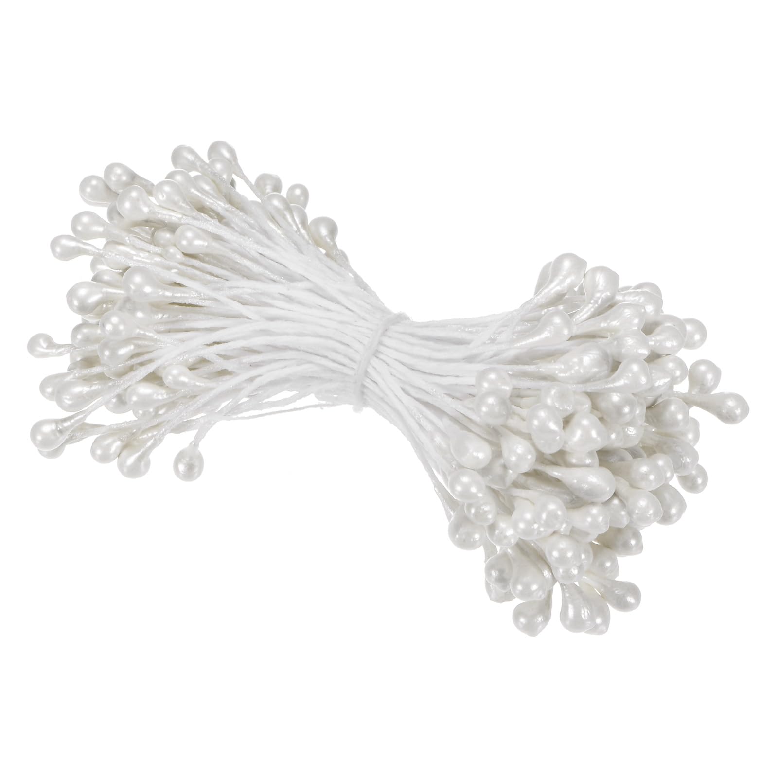 M METERXITY 150-Pack Artificial Flower Stamen Kit, 3mm Mini Double Heads Flower Stamens Pistil, Stamens for Flower Making/Craft DIY Wreaths/Wedding Floral Arrangements [White]