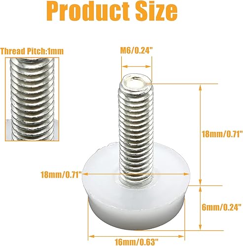 Miniatura 2 de Biaungdo 24 niveladores ajustables para muebles, rosca M6 con rosca ajustable para pies, niveladores de pies ajustables roscados para muebles,