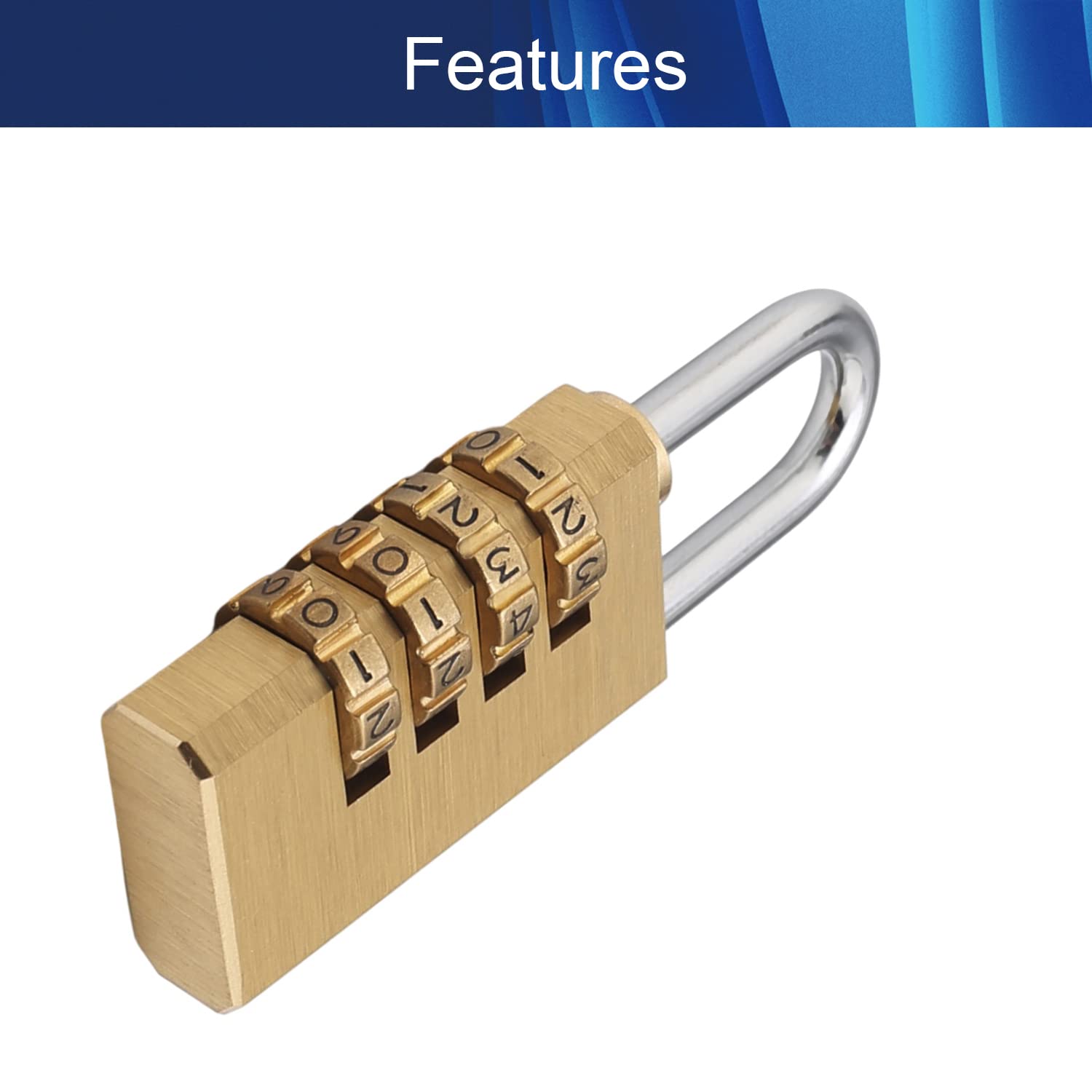 4-Digit Combination Padlock Shackle Copper Resettable Padlock Gym Lock Waterproof for Gate & Door Hasps Toolboxes Drawing 5mm 4PCS