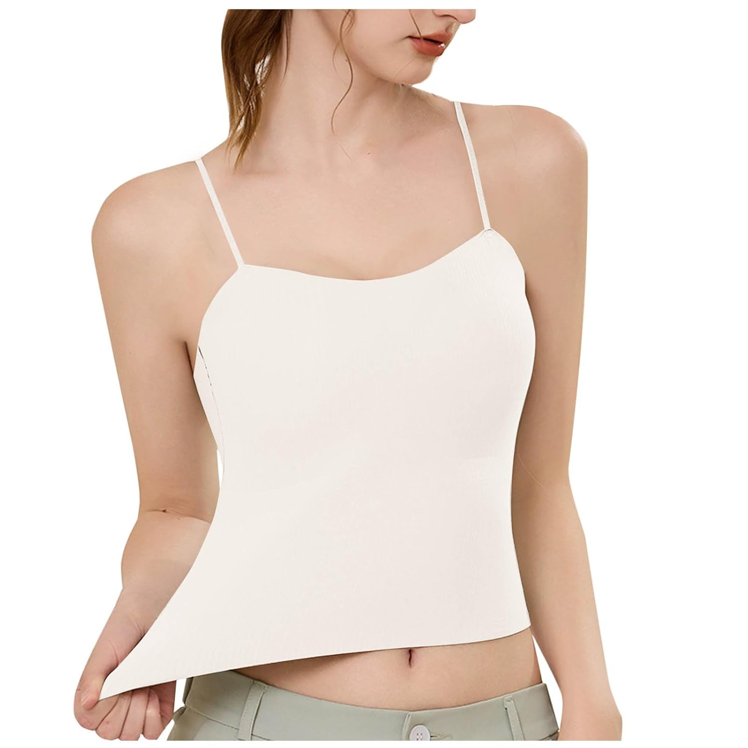 Womens Workout Ribbed Crop Tank Tops Stretch Spaghetti Strap Padded Yoga Camisole Sleeveless Shirts Sports Clothes