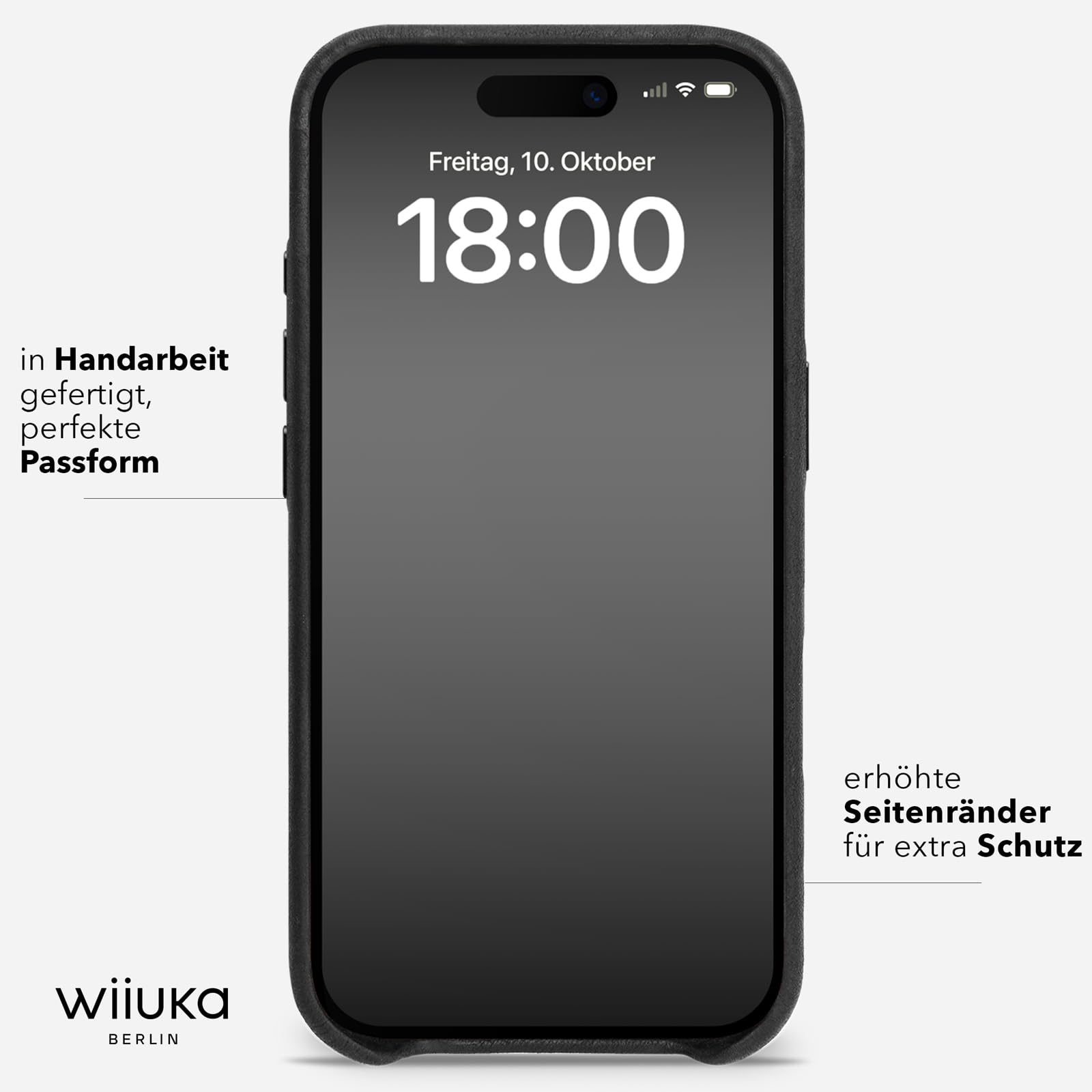 WIIUKA Hülle für iPhone Air, Leder aus Deutschland, Lederhülle extra Dünn, Premium Handyhülle, Case, Qi, skiin More, Vintage Schwarz