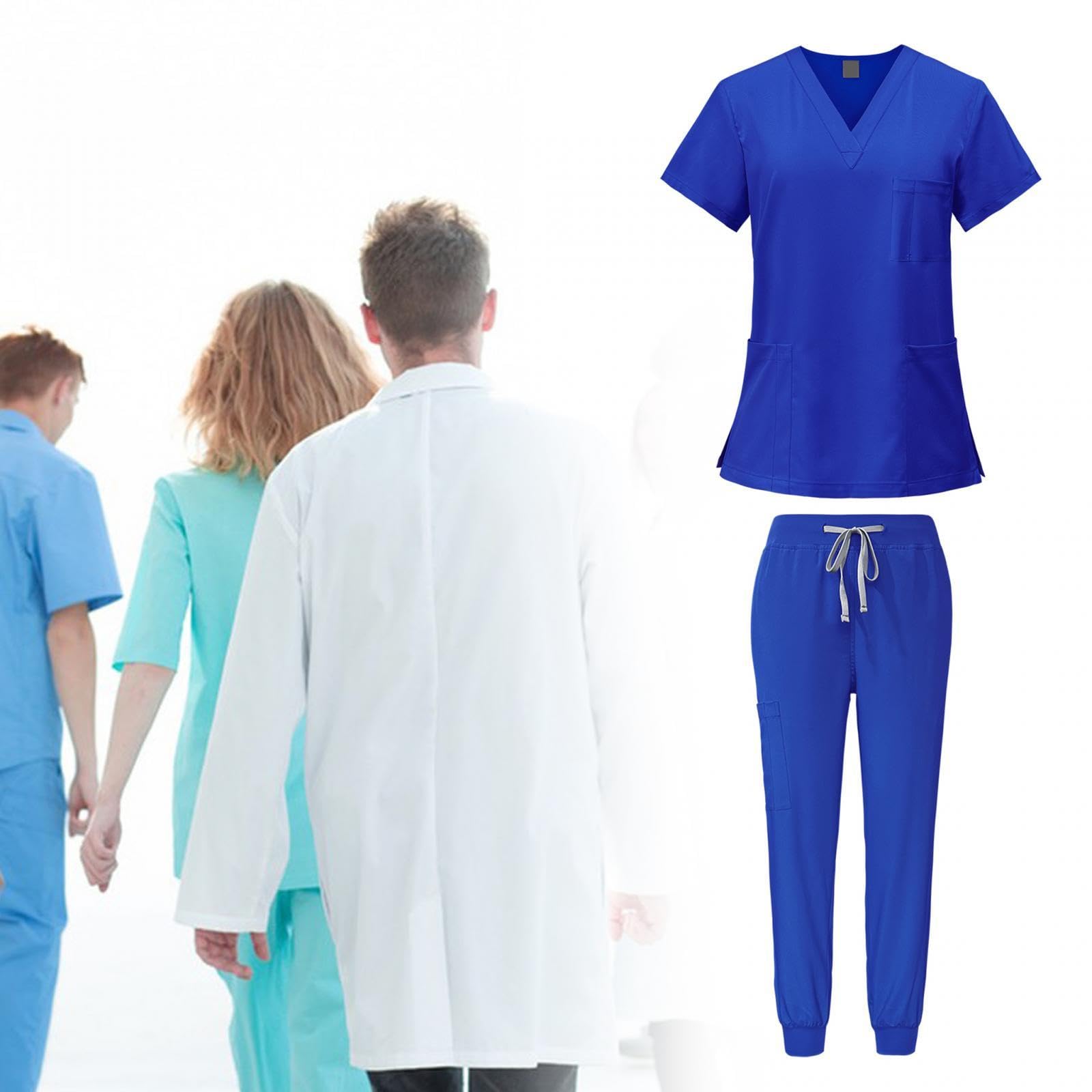 TISHITA Set di 2 Divise Mediche Da Donna Geuniform: Casacca a Maniche Corte, Pantaloni Da Jogging con Elastico in Vita, Pratiche Tasche, Leggere, Ideali per O