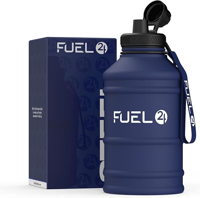Fuel24 Stainless Steel Jug - 1.3 or 2.2 Litre Water Bottle - Extra Strong, BPA Free, Leak Proof - Large Gym Sports Bottle, 1.3L, 2.2L, Metal Bottle - Colour Options