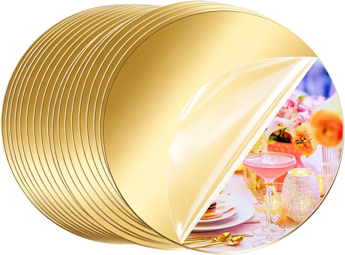 18PCS Round Mirror Centerpieces for Tables, 6" Flat Circle Mirror Plates for Wedding Decorations, Mirror Trays for Candles Flowers Vases Gold Centerpieces for Table Party Supplies (6inch/15cm)