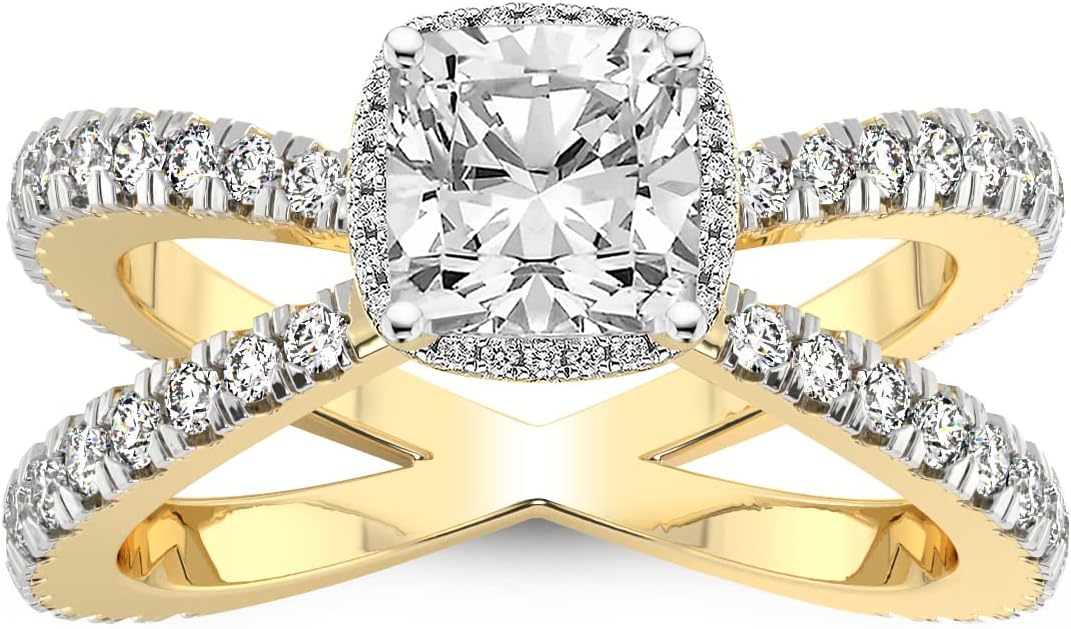 1 Carat - 3 Carat | IGI Certified Lab Grown Diamond Engagement Ring | 14K Or 18K in White, Yellow Or Rose Gold | Electra Criss Cross Halo Diamond Engagement Ring | FG-VS1-VS2 Quality Friendly Diamonds