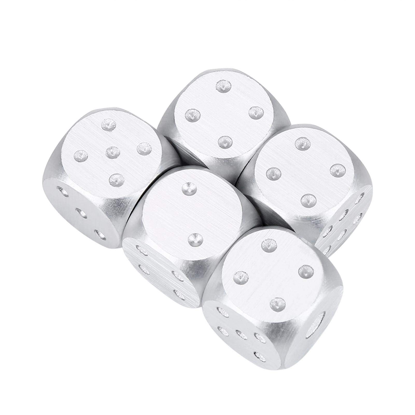 Dés de Jeu de Table, Jeu de dés de Jeux de Poker de Jeu de Table en Alliage d'aluminium 5 pièces avec boîte de Rangement(Carré d'argent)