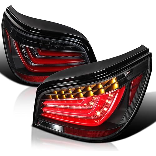 SPEC-D TUNING Black Housing Clear Lens Red LED Bar Tail Lights Compatible with 2004-2007 BMW E60 5-Series 4 Door, Left + Right Pair Assembly