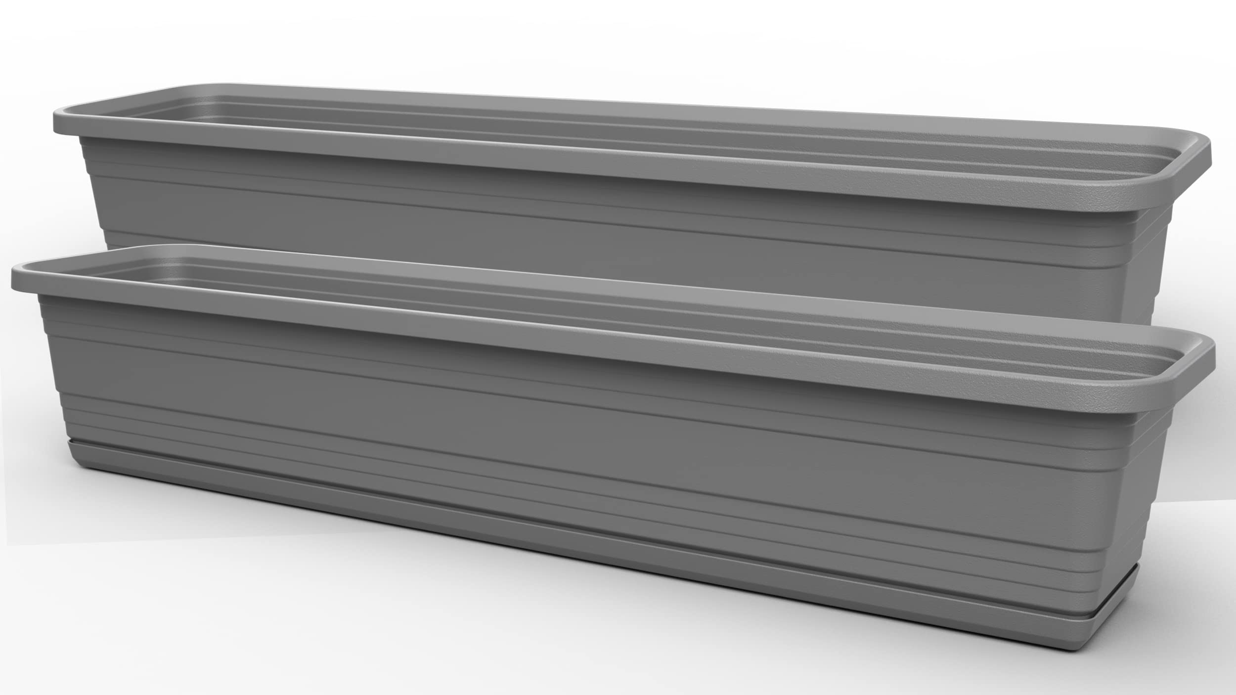 Tymar Lot de 2 jardinières rectangulaires avec soucoupe - Pour balcon, terrasse - En plastique - Anthracite - 79,6 x 17,9 x 14,5 cm