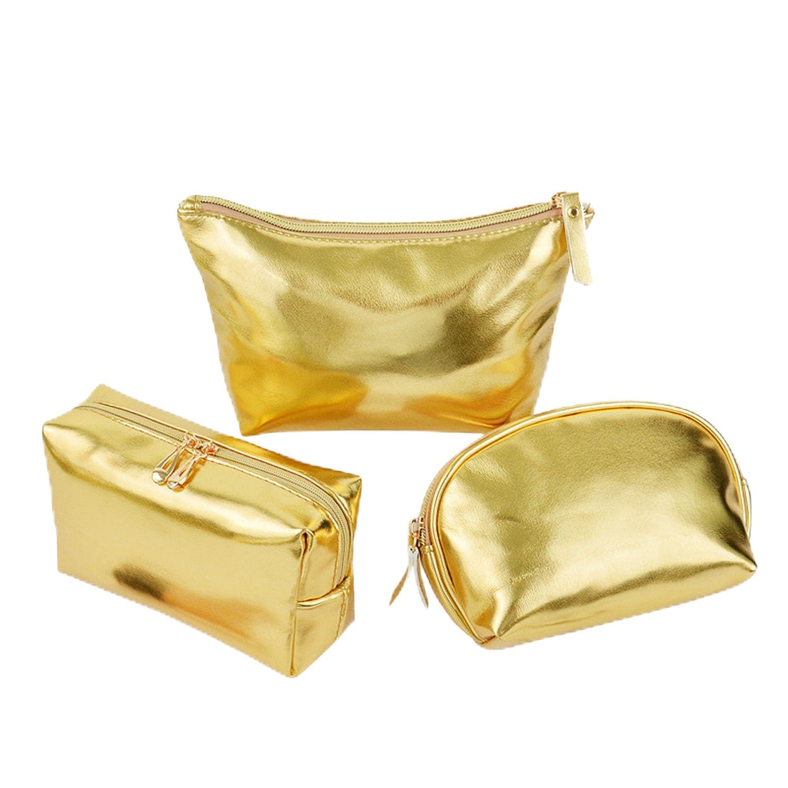 Artkingdome 3Pieces Fashion Organizer Make UP Borse Cosmetici Borsa Portatile Viaggio Toiletry Bag Multifunzionale Storage, Oro