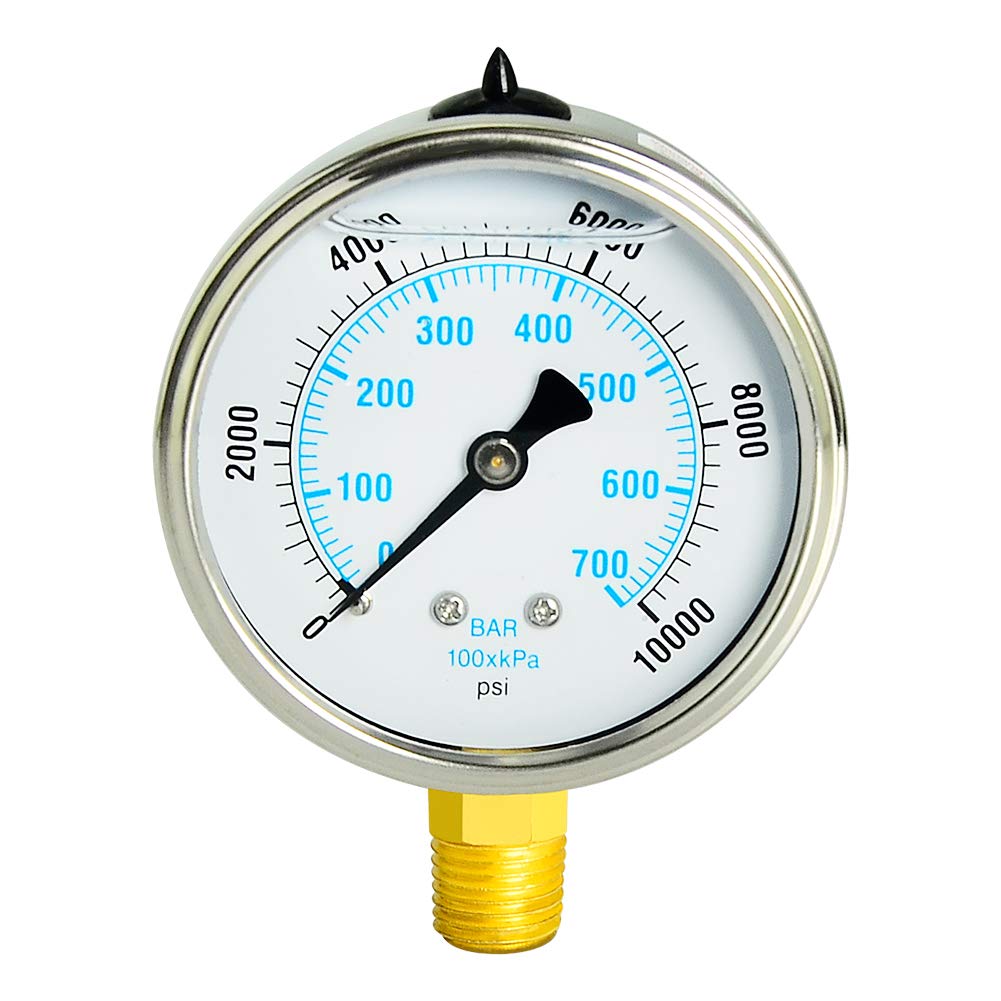 Taisher Liquid Filled Pressure Gauge, 0-15psi/kpa, 304 Stainless Steel Case, 1/4"NPT Lower Mount: Industrial & Scientific