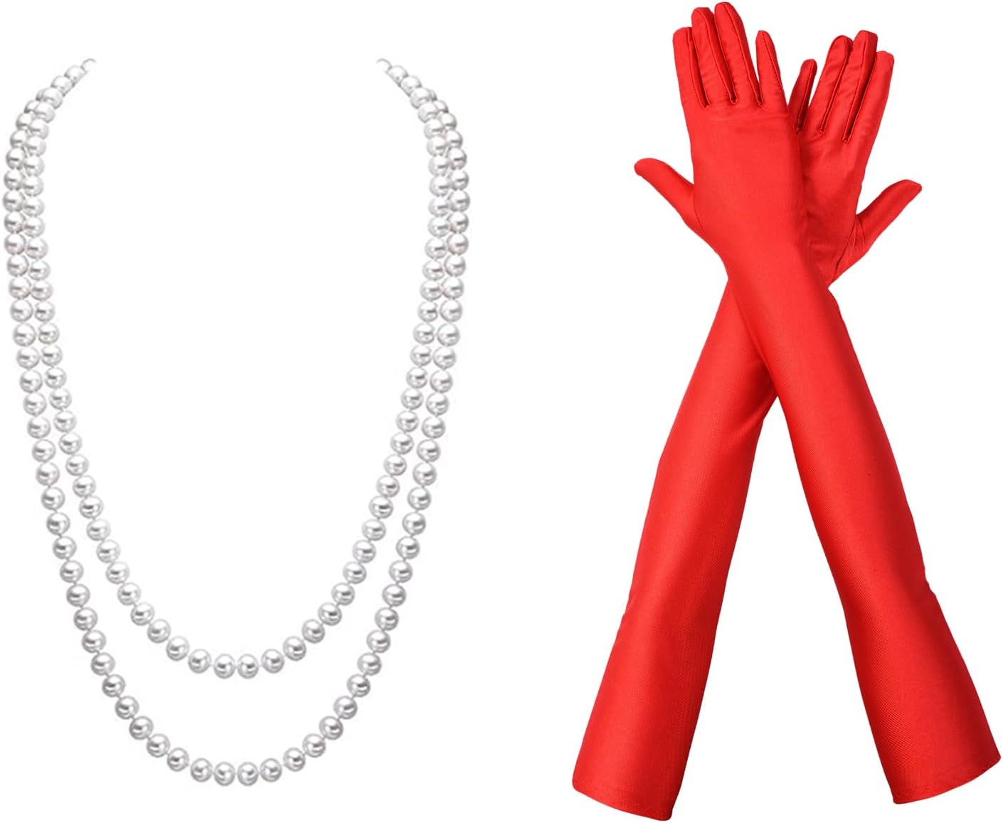 Set Accessori Anni '20 Per Donne | Collana Perle, Orecchini, Tiara, Occhiali, Guanti, Portasigarette - Foto 4