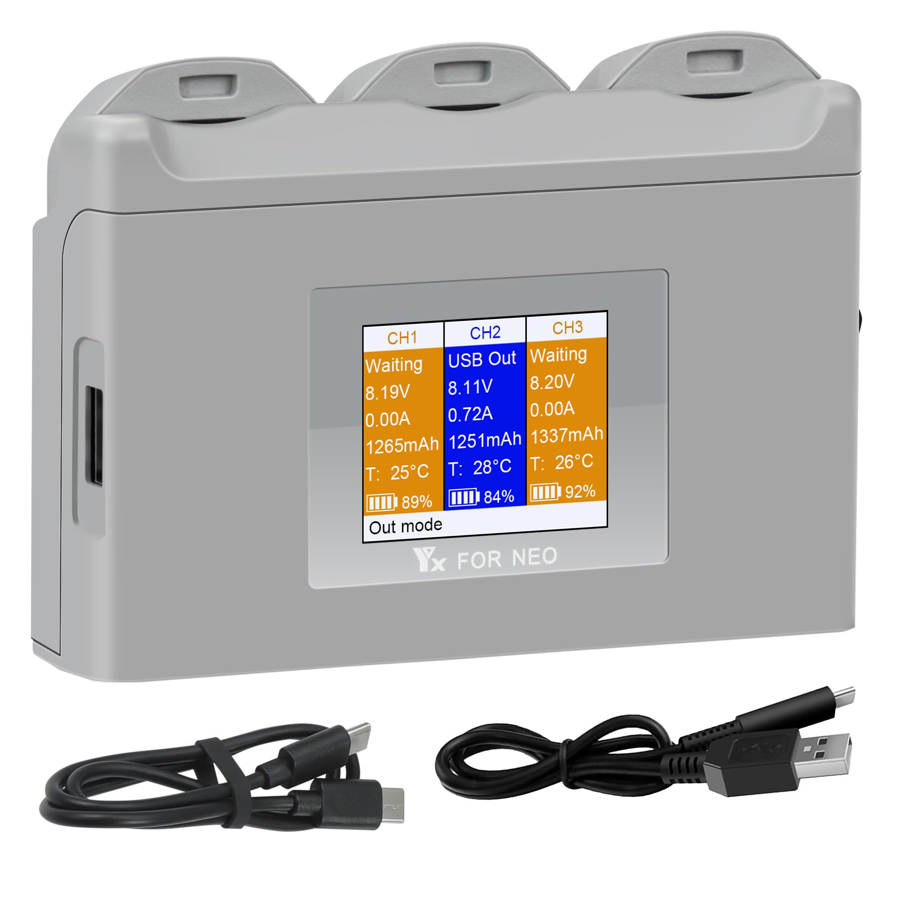 Dla DJI NEO, ładowarka 3-drożny menedżer szybkiego ładowania drona NEO Battery HUB z cyfrowym kolorowym ekranem informacyjnym.