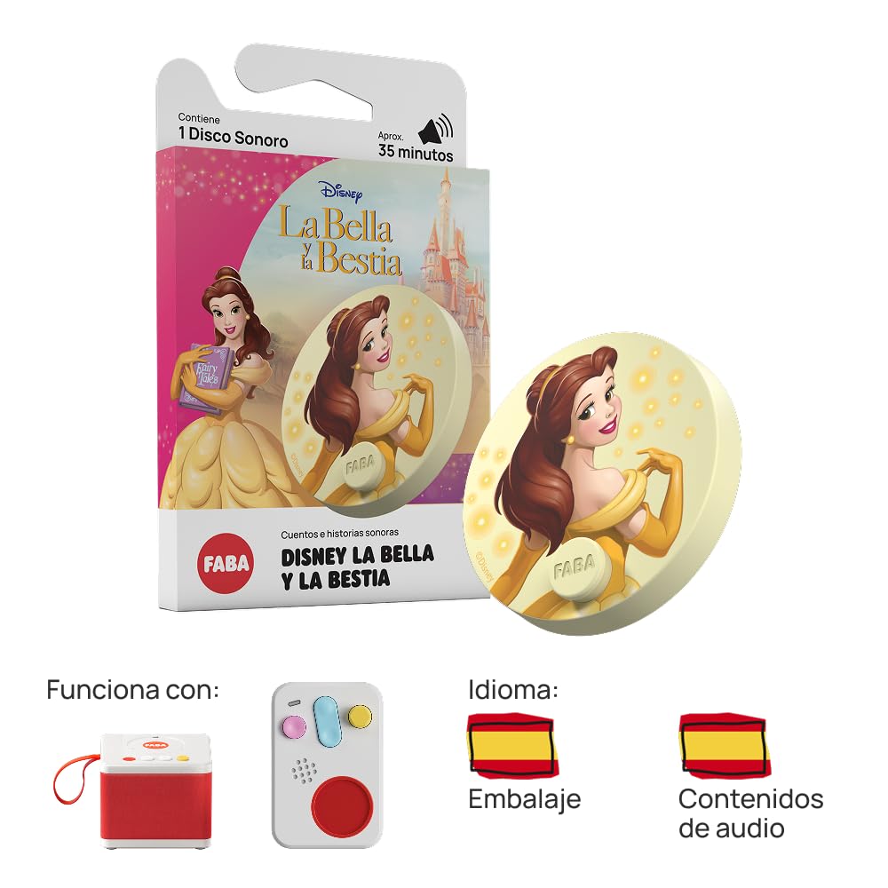 FABA Disco Sonoro Disney - La Bella y la Bestia - Historias sonoras para niños 5-10 años, Reproducción con el Cuentacuentos y FABA+, Juguete Educativo, versión en español - 5