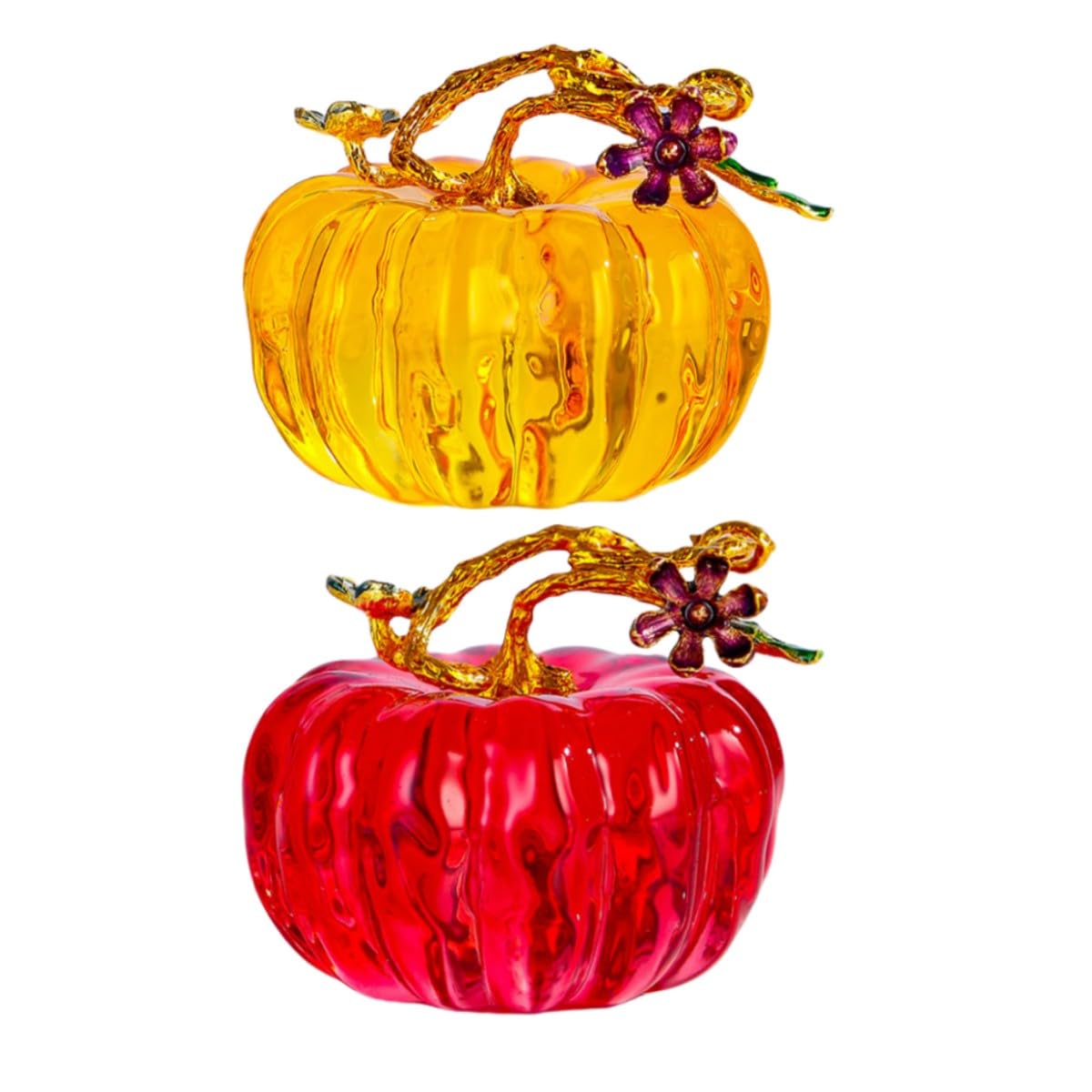 Ccuuhj Red&Yellow 2 Pcs Hand Blown Crystal Pumpkin Figurine Glass Pumpkins For Decorating Ornament Crystal Pumpkin Figurine Collectible,Red, Yellow Color (Red&Yellow)