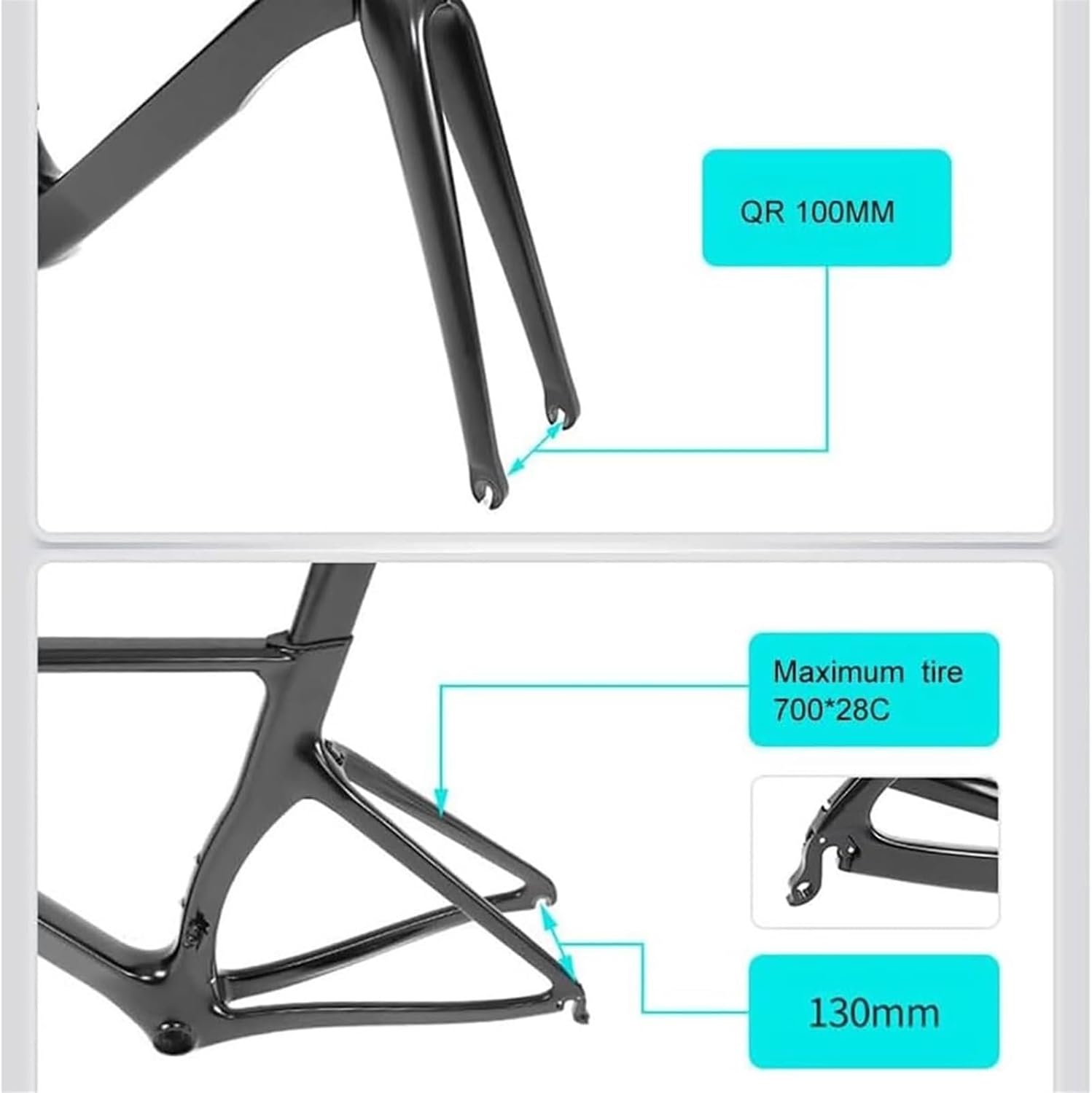 QR 100/130mm Internal Routing Racing Bicycle Frame Carbon Fiber Road Bike Frameset with Fork C Brake