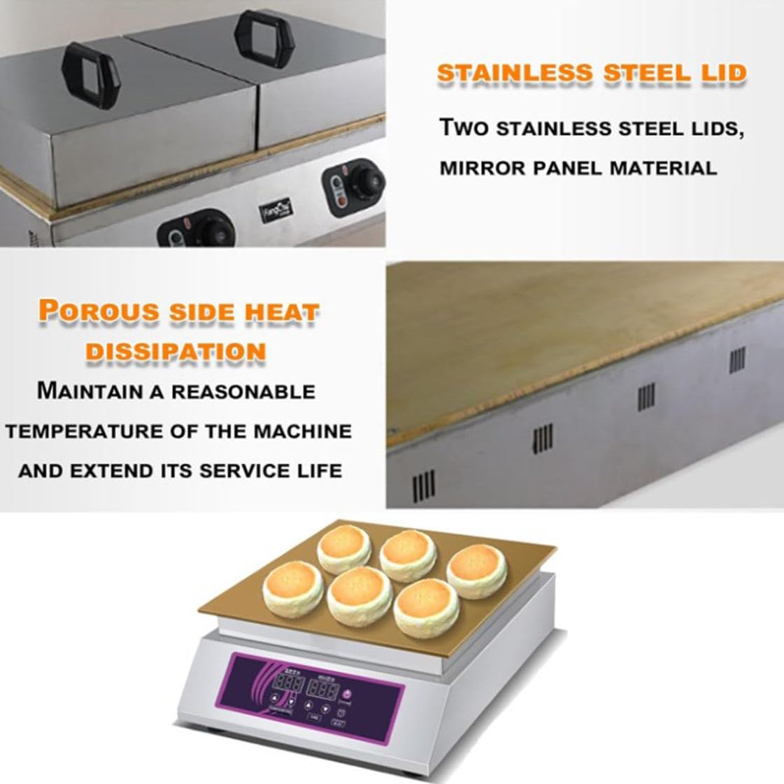 Máquina Comercial para Hacer panqueques - Máquina eléctrica Antiadherente para soufflé con Control de Temperatura de 60 a 240 ℃ - Fabricada en Acero Inoxidable para Cocina, restaur,Singlehead