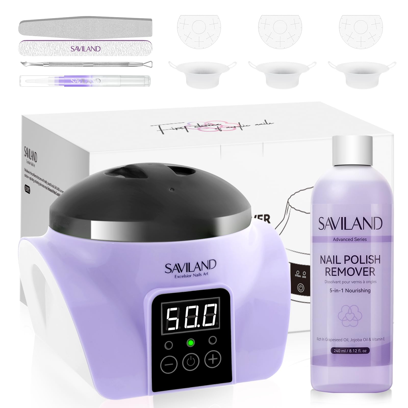 SAVILAND Essentials Nageldampfer Entferner Set: Ultraschnelle und Unschädliche Gel Nagelentfernungsmaschine mit Nagellackentferner Elektrischer Nagel Soak Off Schüssel Nano Dampftechnologie Aceton